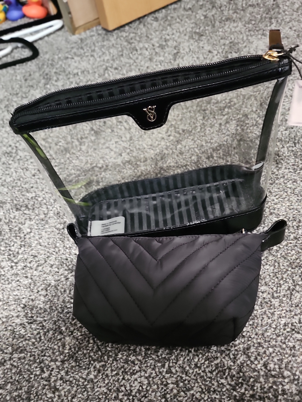 Victoria's Secret Black Clear Cosmetic Pouch Duo with Quilted Insert